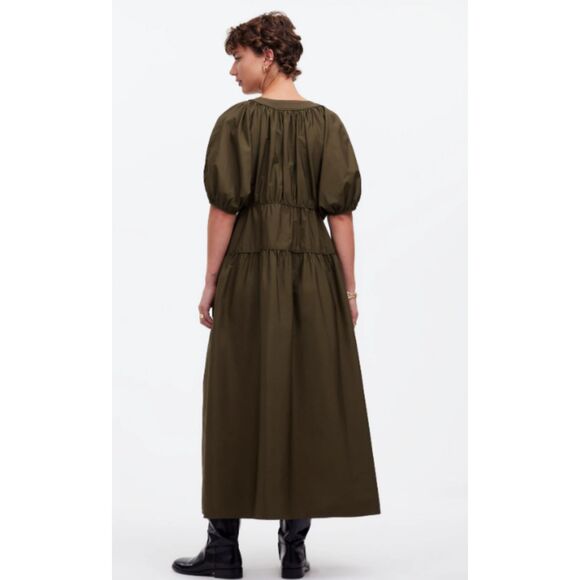 NWT Madewell Puff-Sleeve Midi Dress in Poplin - Picture 2 of 4